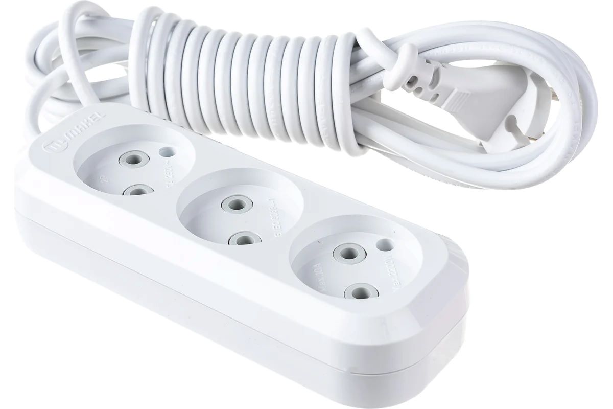 Удлинитель трехместный 5м белый б/з Makel