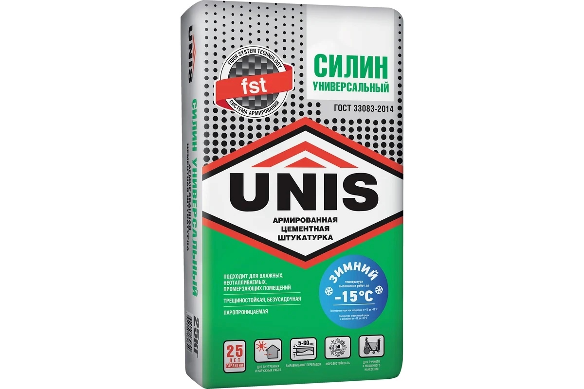 Штукатурка цементная ЮНИС Силин унив армирован25кг
