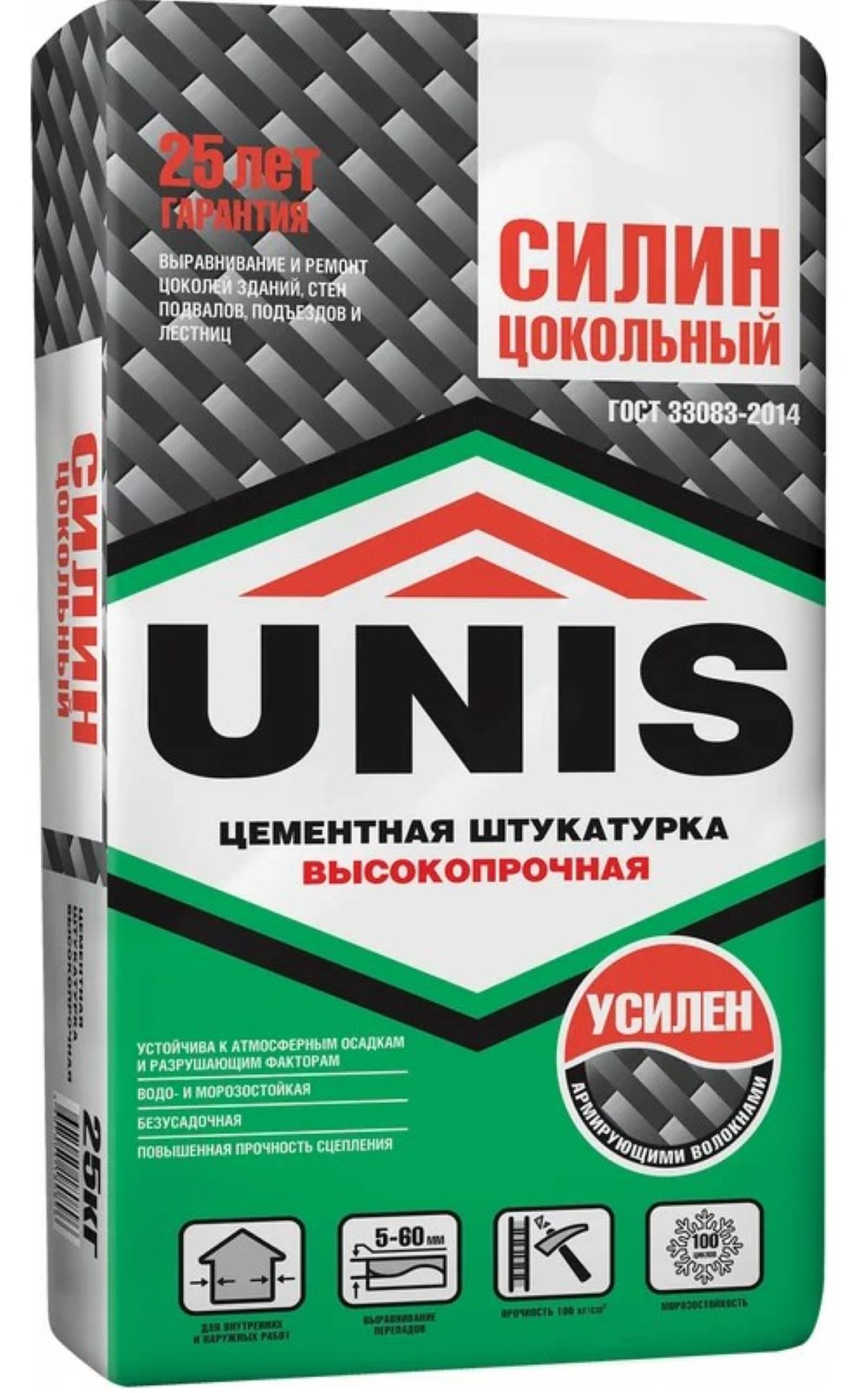 Штукатурка цементная  ЮНИС Силин цокольный 25 кг