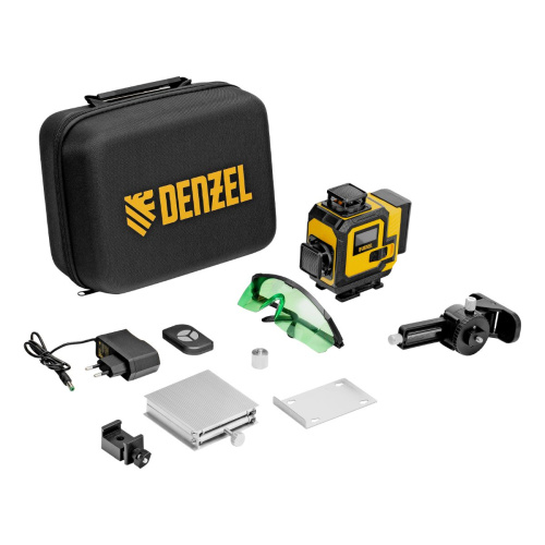 Лазерный уровень мультипризменный DENZEL 30м, зеленый луч, акк. 2.4Ач кейс.DLV-360-4C 