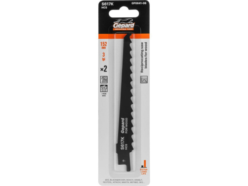 Полотно для сабельной пилы GEPARD по дереву 152мм (пропил криволинейный, грубый) S617K 2шт/уп