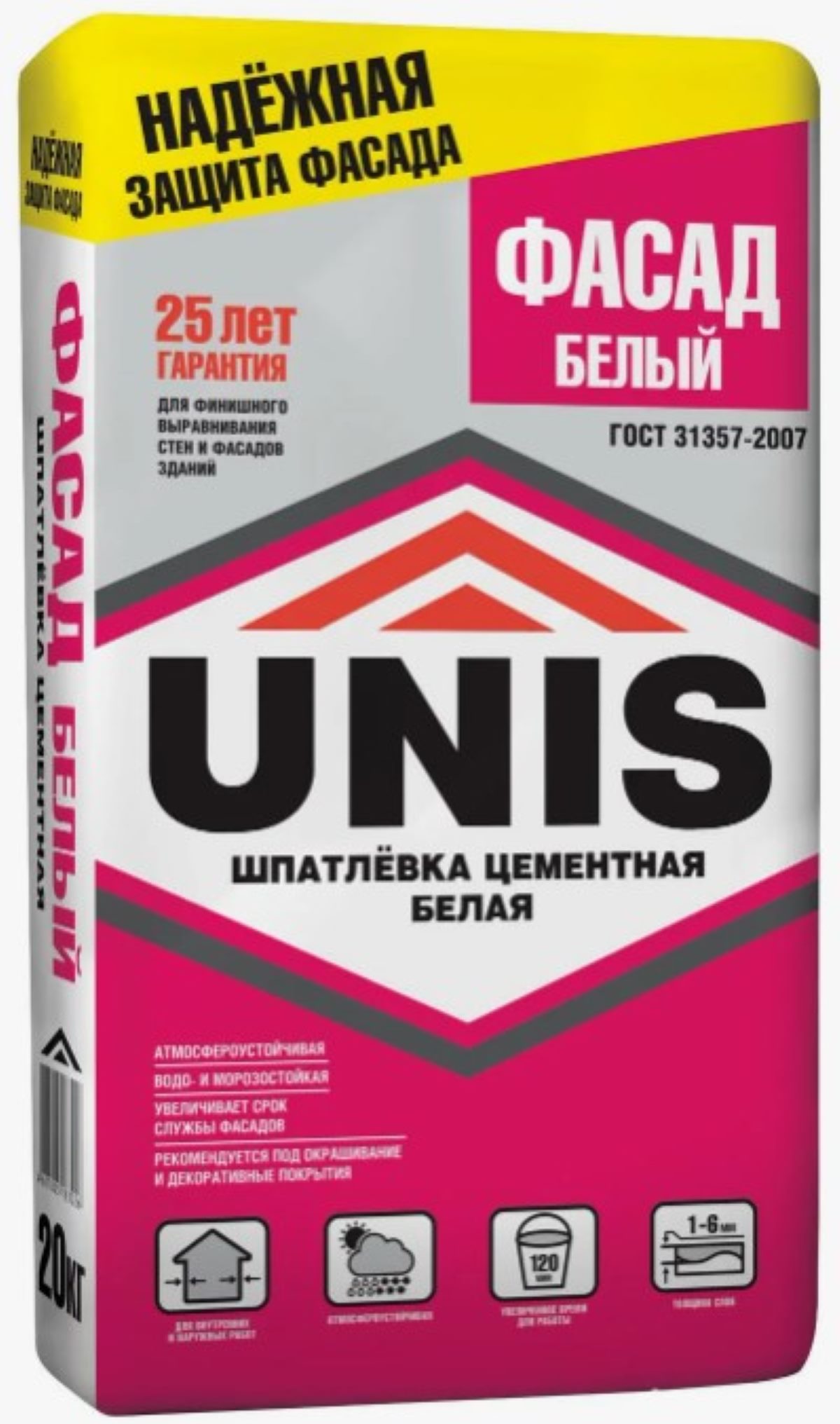 Шпаклевка цементная Юнис Фасад Белый 20 кг