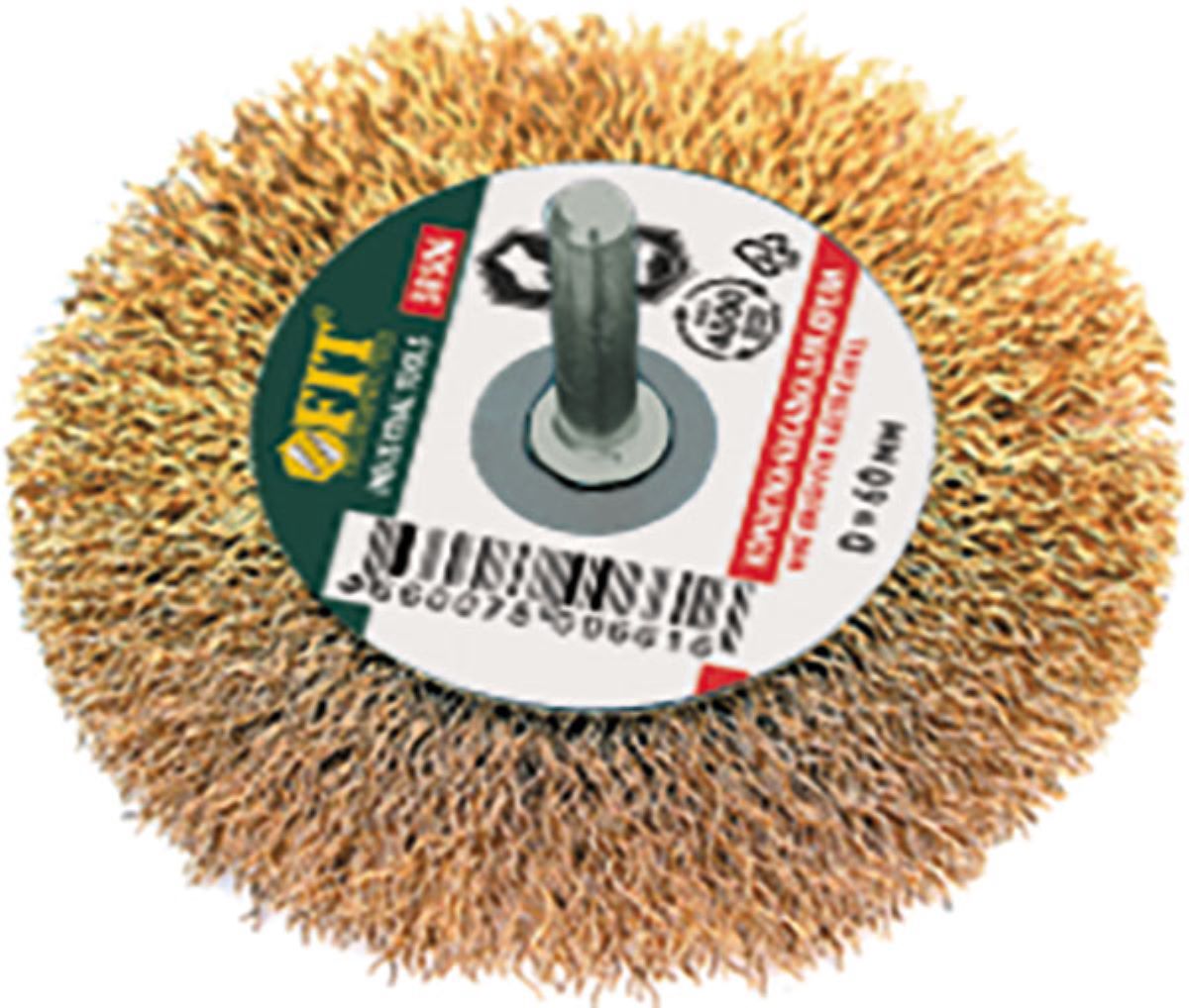 Щетка дисковая штифт, латунированная, 100мм FIT