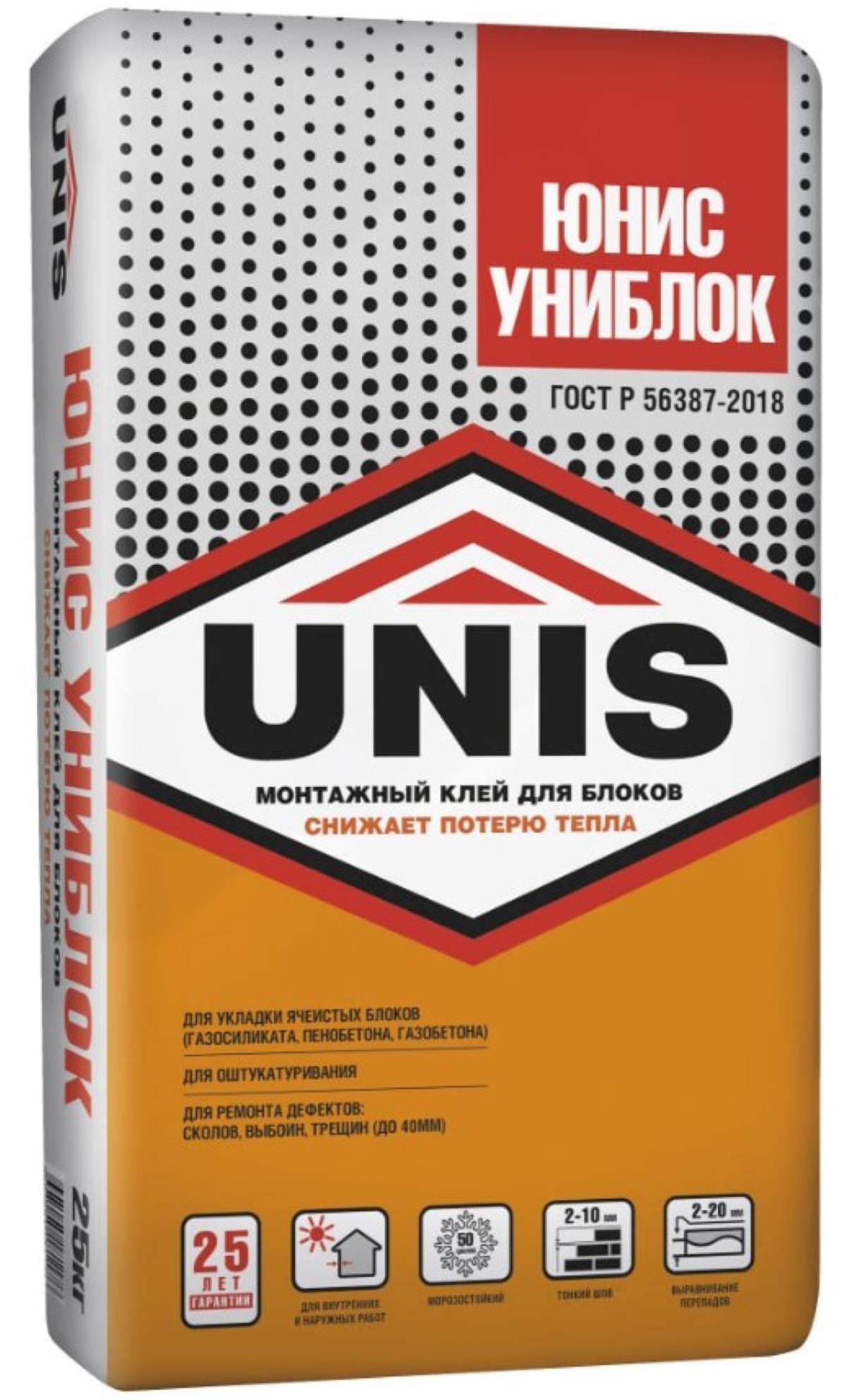 Клей кладочно-монтажный Юнис Униблок 25 кг (48)