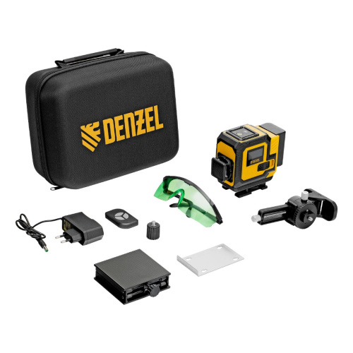 Лазерный уровень мультипризменный DENZEL 30м, зеленый луч, акк. 2.4Ач кейс.DLV-360-3C