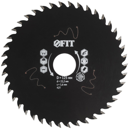 Диск пильный по дереву для УШМ 125мм, 42 зуба с карбидными вставками, 22.2мм FIT
