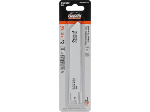 Полотно для сабельной пилы GEPARD по металлу 152мм (пропил прямой, тонкий, быстрый) S922BF 2шт/уп