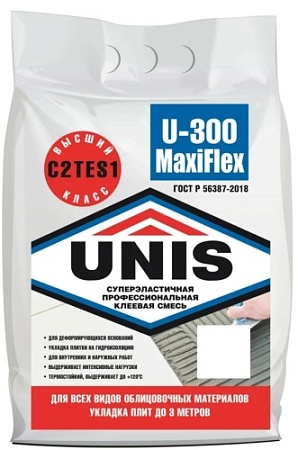 Клей цементный плиточный Юнис U-300 Maxiflex (C2 TE S1) 5 кг (144)