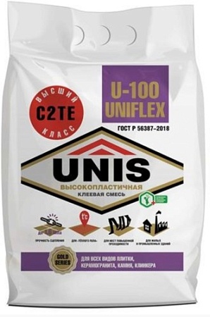 Клей цементный плиточный Юнис U-100 Uniflex (C2 TE) 5 кг (144)