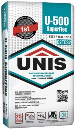 Клей цементный плиточный Юнис U-500 SUPERFLEX (C2 TE S2) 20 кг (48)
