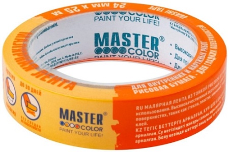 Лента малярная MASTER COLOR золотистая,рисовая бумага 36мм х 25м,терм до 100С,УФ-стойкость 30 дней