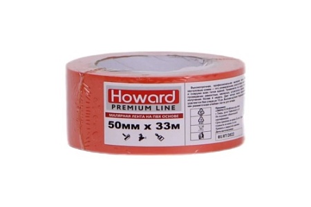 Малярная лента ПВХ HOWARD (PVC) 50ммх33м, 120мкм оранжевая, каучуковый клей (36)