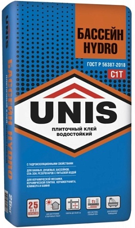 Клей цементный плиточный Юнис Бассейн Hydro (C1 T) 25 кг (48)