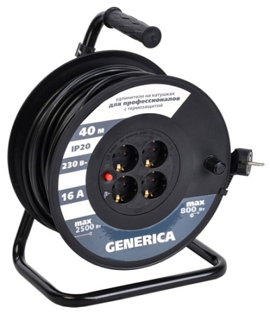 Удлинитель на катушке УК40 4 места 2Р+РЕ/40м ПВСх3х1,5 GENERICA